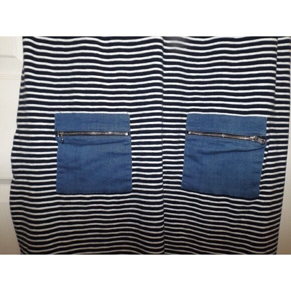 Chico's L Sleeveless Striped Mini-Dress Denim Pockets Round Neck Pullover - Picture 4 of 8